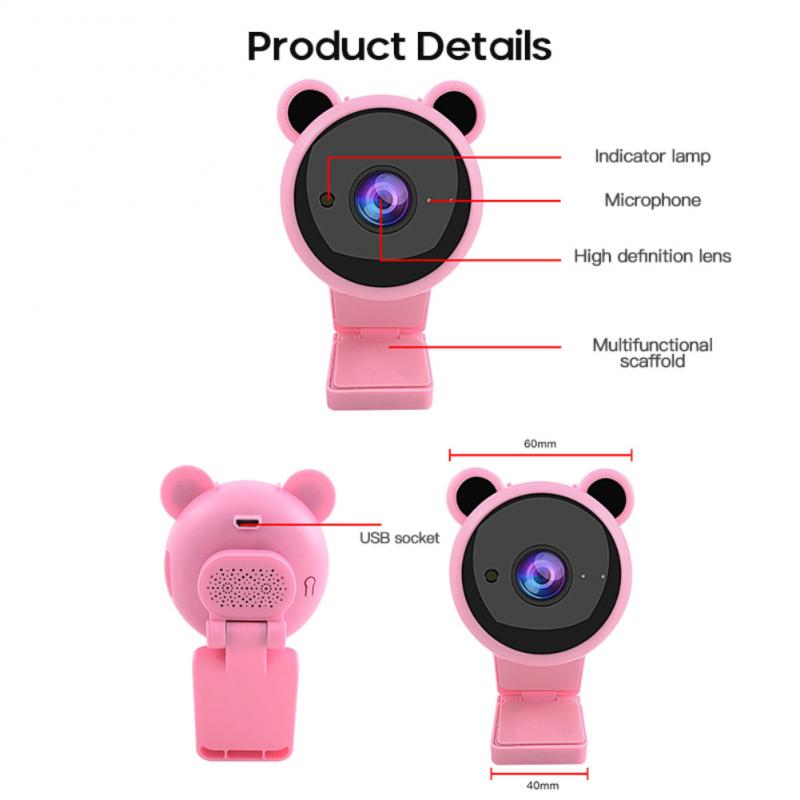 Cute Panda 1080P HD Webcam Web Macchina Fotografica Built-in Microfono Messa A Fuoco Automatica Webcam Full HD 1080p Camara per Video Conferenza