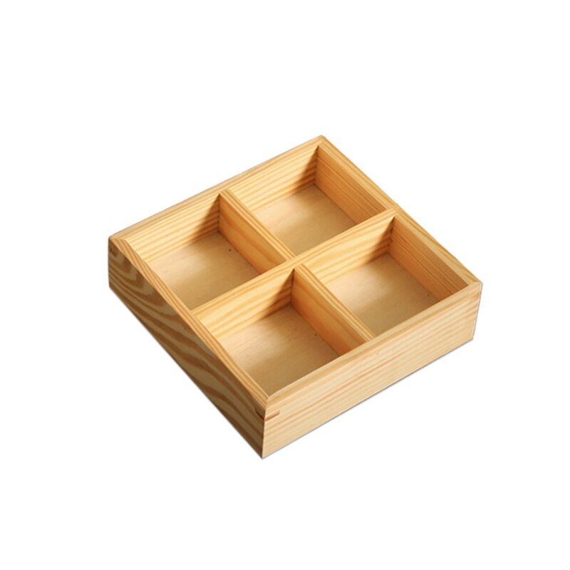 Multi Grid Snack Box Serving Tray Japanese Style Wooden Sushi Plate Candy Dessert Cuisine Storage Container Kitchen Tableware: Four grids