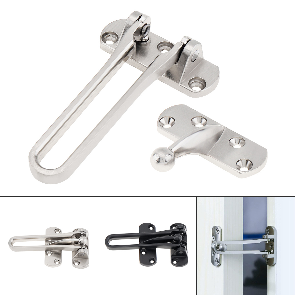Door Bolt Home Anti-theft Room Door Bar Zinc Alloy Door Lock Latch for Home & Hotel Security Door Chain Lock U Swing Front Door