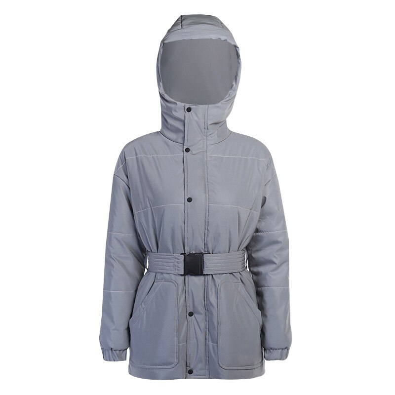GLWOW, abrigo reflectante de Invierno para Mujer, , Parkas cálidas con capucha, Chaqueta corta femenina de , ropa, Chaqueta, Chaqueta de Mujer gris