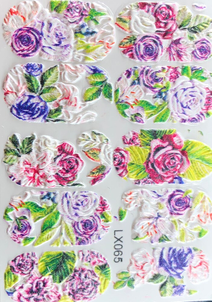 3d akrylgraverade nageldekaler rosa blomma gröna blad vattendekaler empaistiska nagelvattenrutschbanor  z0303: 8