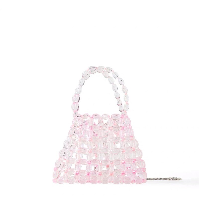 Pink bead bag beaded bag hand-held crystal beads women's summer shoulder bag small bag