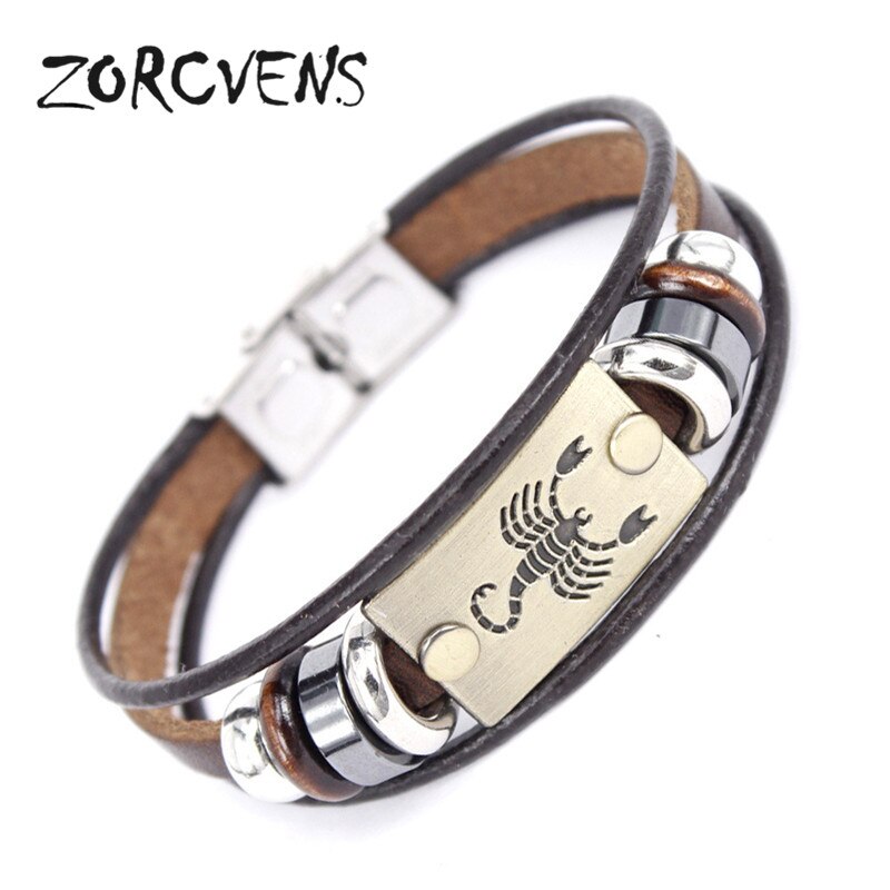 ZORCVENS 2020 di Nuovo Modo di 12 Constellation Segni Bracciali Braccialetti In Acciaio Inox Braccialetto di Cuoio per Gli Uomini