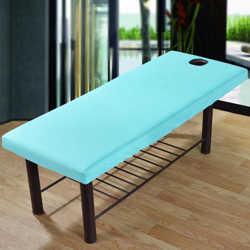 Polyester massagebordsklud sengetøjsark skønhedssalon spa sengetæksark med ansigtshul ren farve: Blå