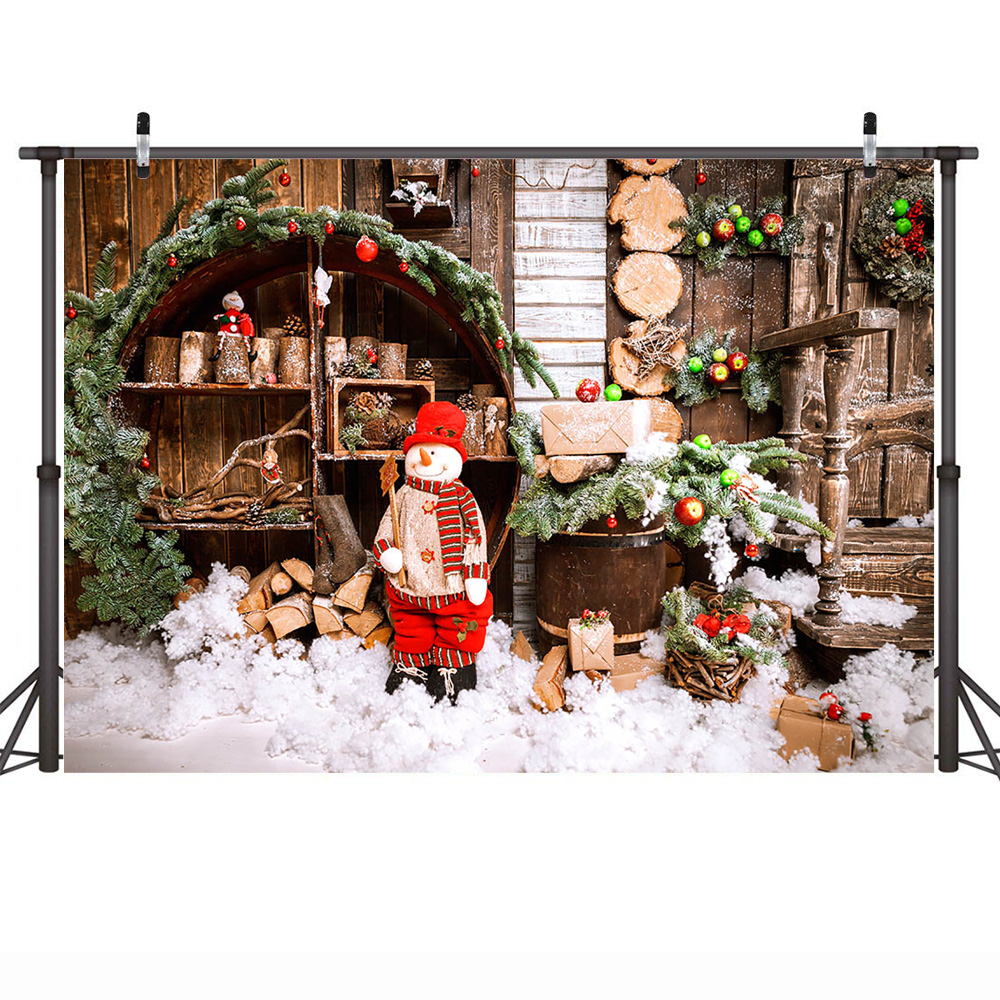 Træhus portrætbaggrund til jul julemanden sne voksen børn vinter festival baggrund foto jul familie fest dekoration