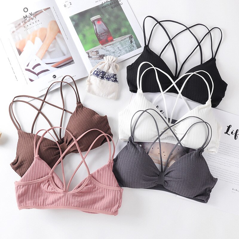 Meisjes Schoonheid Terug Beha Kruis Bandjes Zachte Katoen Comfortabel Ondergoed Vrouwen Push Up Bowtie Bralette Naadloze Lingerie Ondergoed