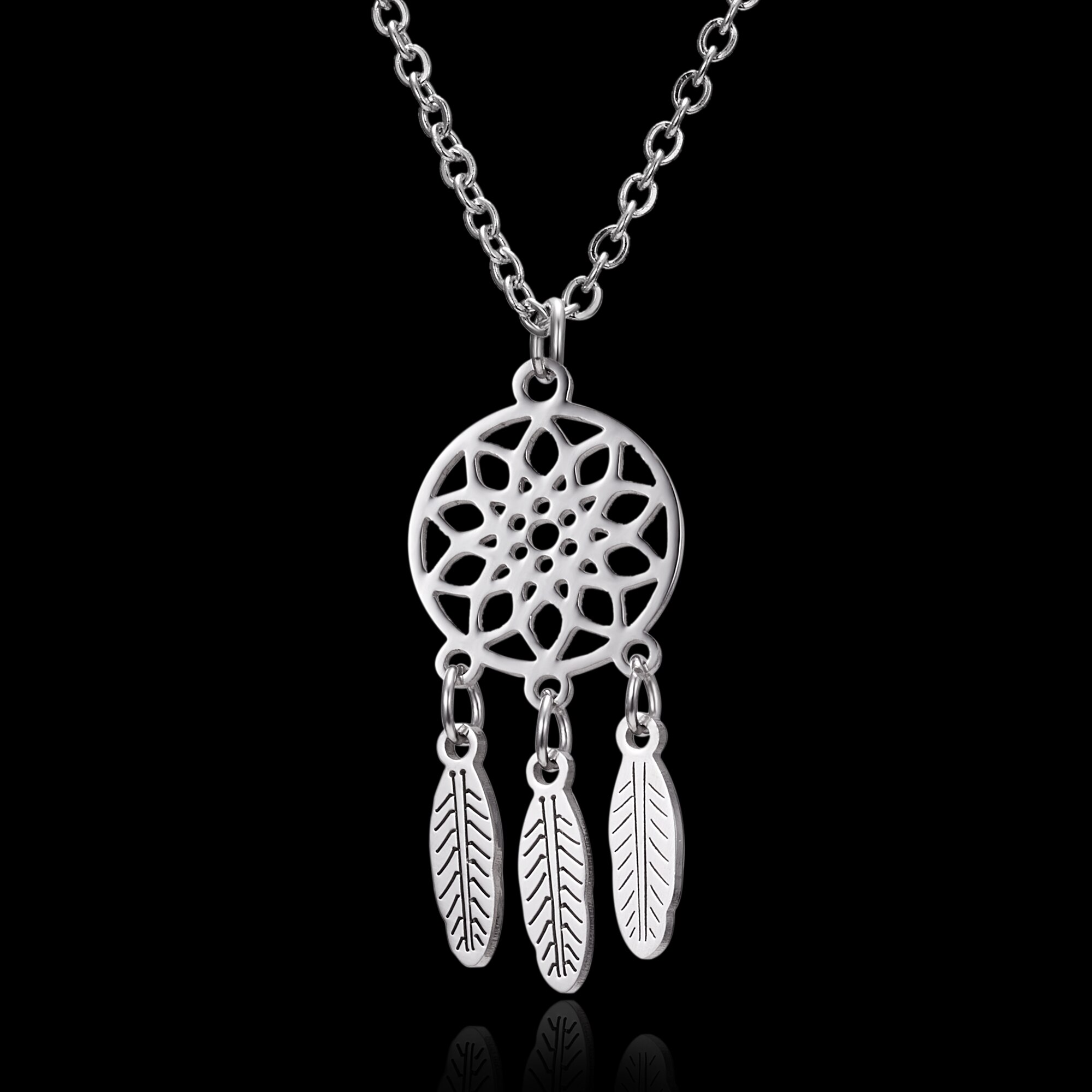 Stainless Steel Necklace For Women Men Silver Color Dreamcatcher Pendant Simple Cute Cat Elephant Necklace Jewelry: dreamcatcher