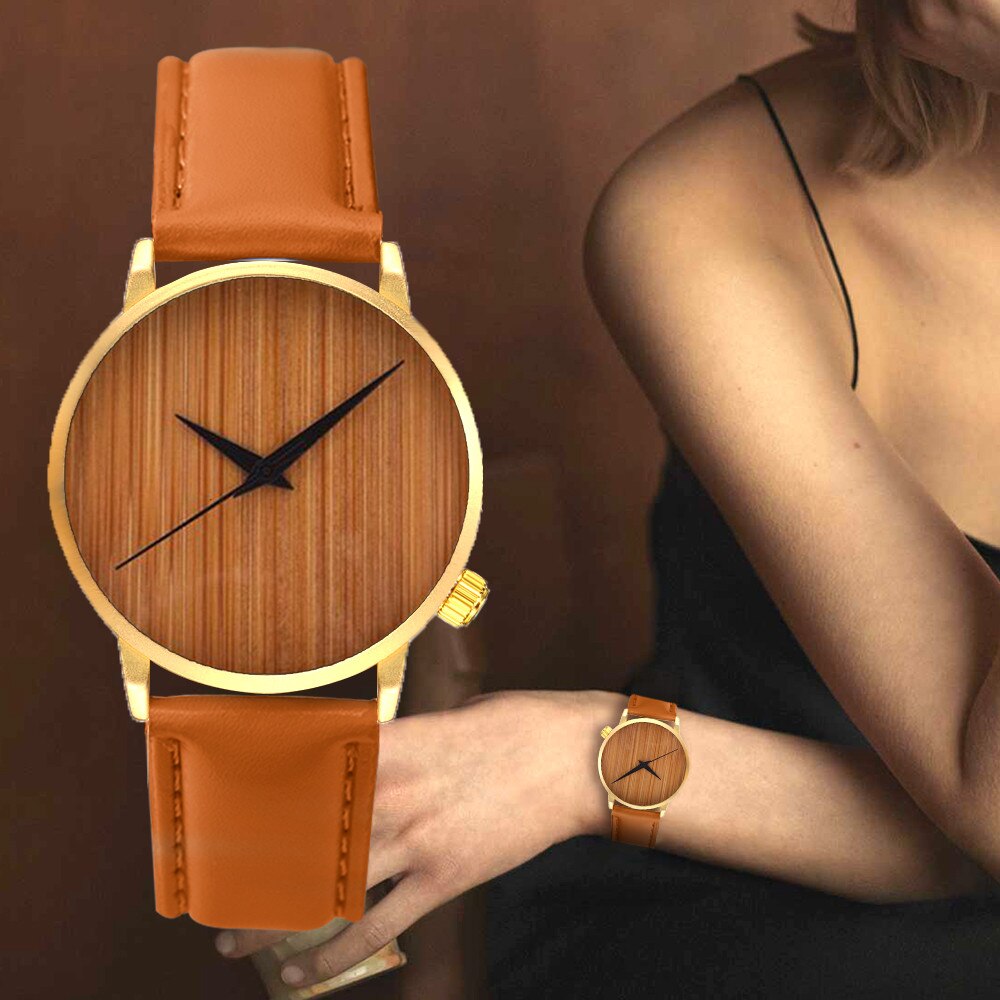 Zegarek Damski Vrouwen Horloges Creatieve Persoonlijkheid Houten Sleek Wijzerplaat Quartz Polshorloge Europese Zonder Digitale Herenhorloge Reloj