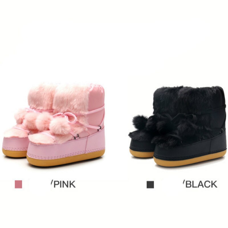 SWONCO 27-42 buty śniegowe dla dziewczynki i matki buty antypoślizgowe buty kosmiczne buty zimowe platforma 2019 kobieta różowa/czarna kula buty