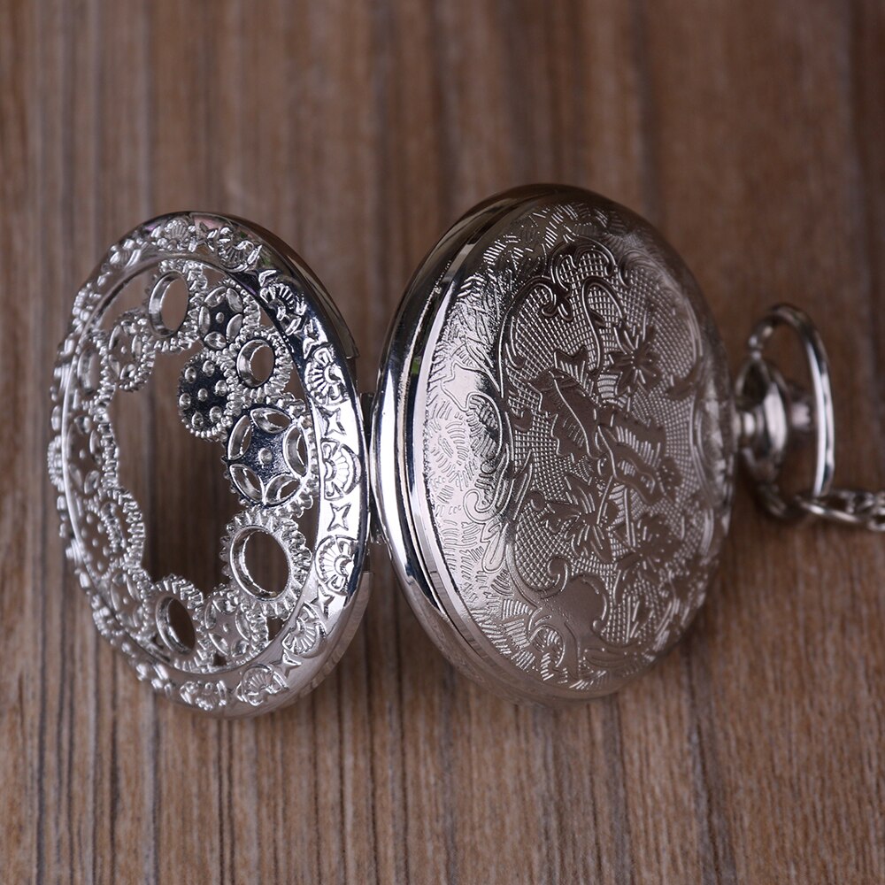 Vintage zilveren opengewerkte zakhorloge met ketting heren steampunk hanger ketting zak