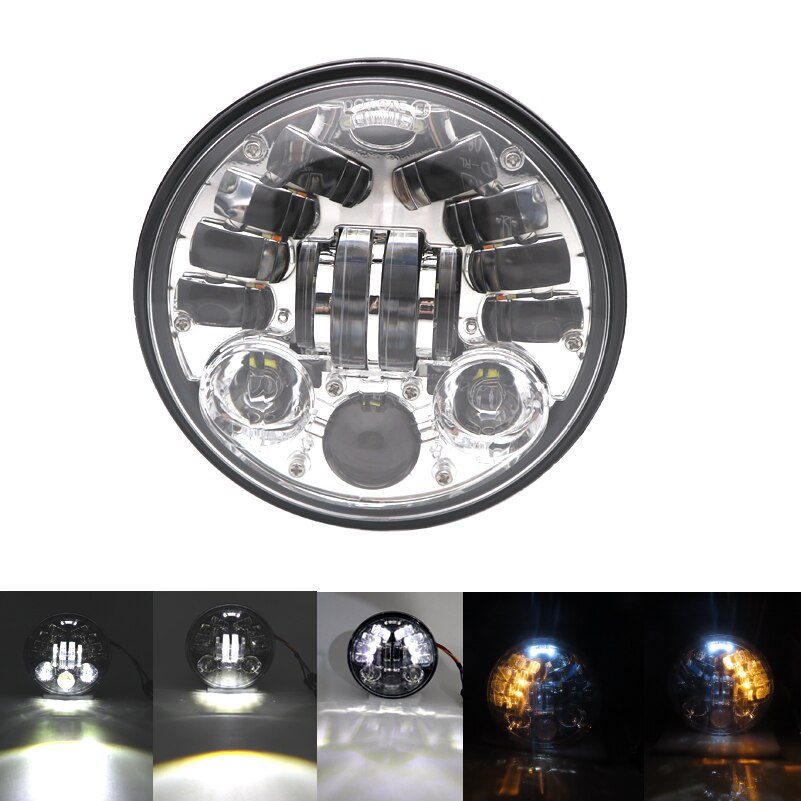 headlight for 883 Harley Dyna Sportster XL883 XL1200 5.75 inch motorcycle round led headlight assembly High power with lens: 70W Silver
