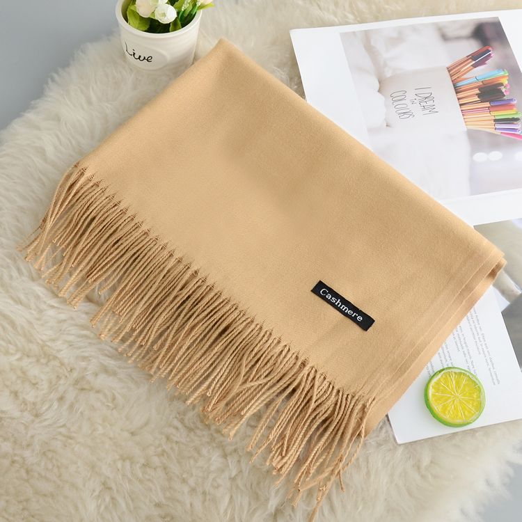 femmes cachemire épais solide écharpe Pashmina châles enveloppes femme Foulard étoles gland tête longues écharpes Hijab: 09