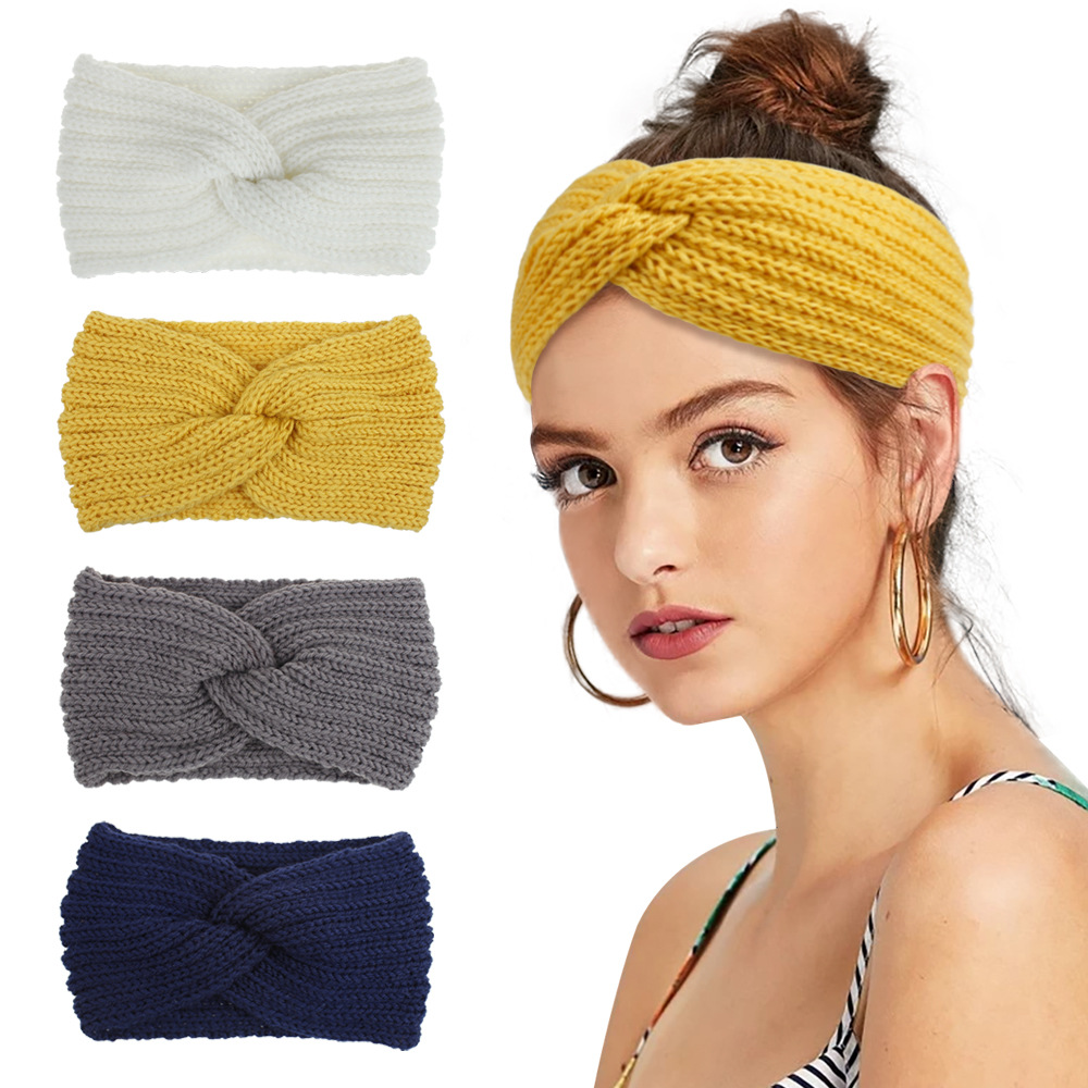 Wol gebreide knoop kruishoofdband voor vrouwen herfst winter boog elastische haarbanden meisjes haaraccessoires hoofddeksels haarbanden nieuw