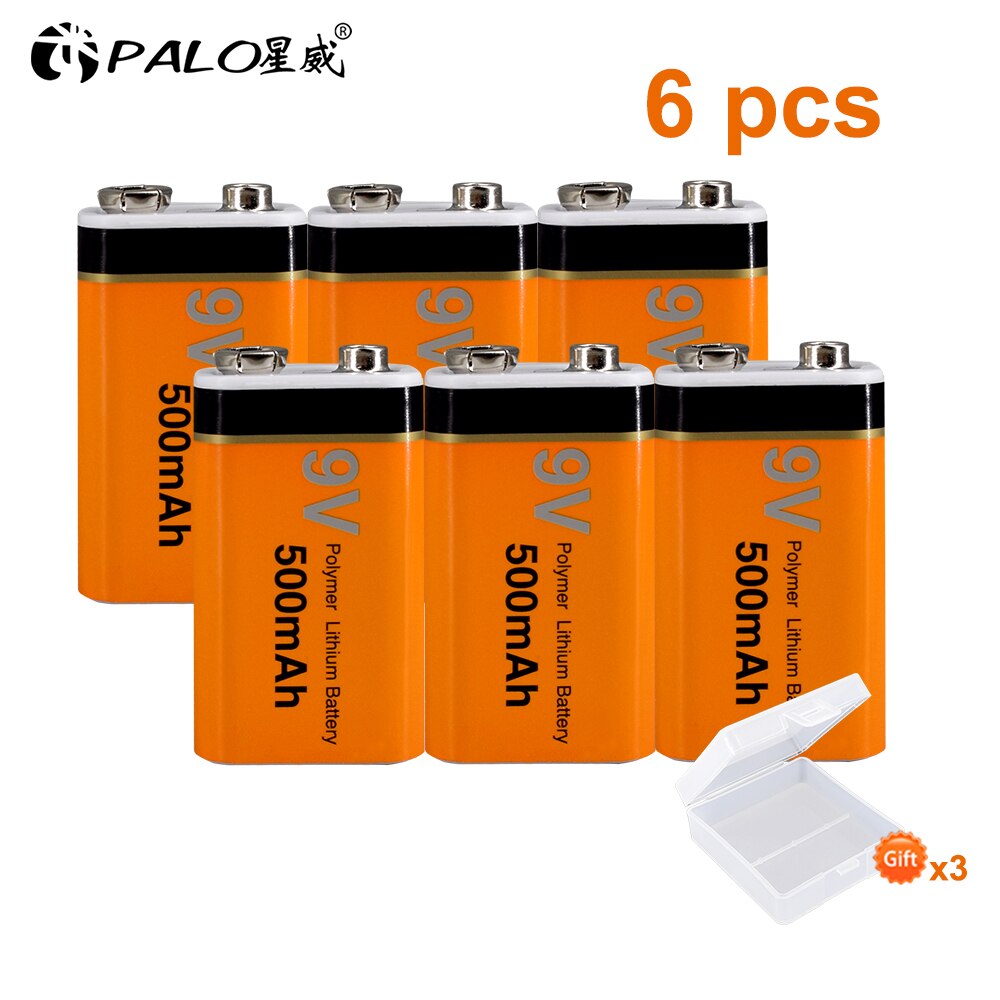 Palo 9V Oplaadbare Batterij 500Mah Lithium Oplaadbare Batterij 9V 6f22 Batterij Oplaadbare: 6pcs battery