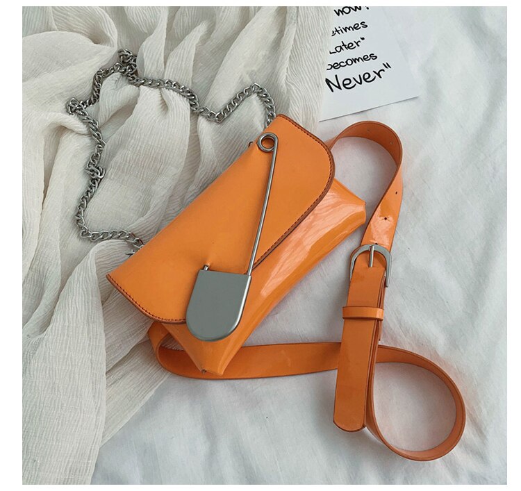 de broche moderno, bolsos de charol a la para mujer, Bolso tipo sobre, bolso de hombro, bolso cruzado con cadena, bolso de mano: Naranja