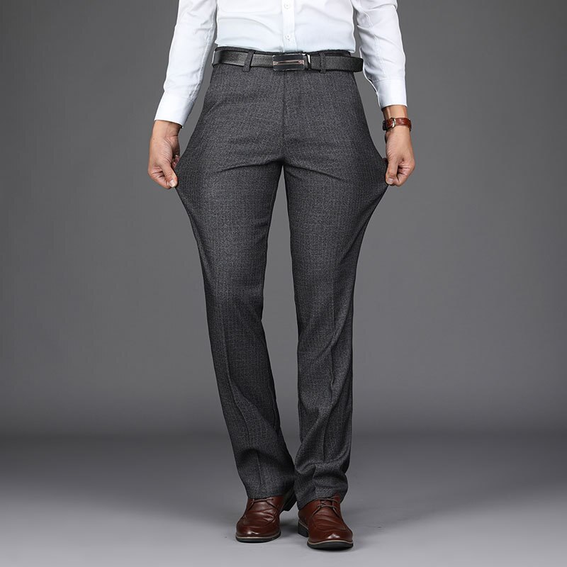 Anti-Wrinkle Non Iron Dress Suit Pants Men Summer Spring Business Formal Trousers Male Straight Stretch 66% Cotton
