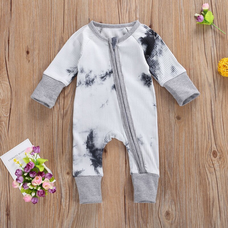 Tie Dye 0-24M Bebê Romper Manga Longa Com Zíper Kintting Suave Terno Macacão Para Bebê Menino Menina Outono roupas