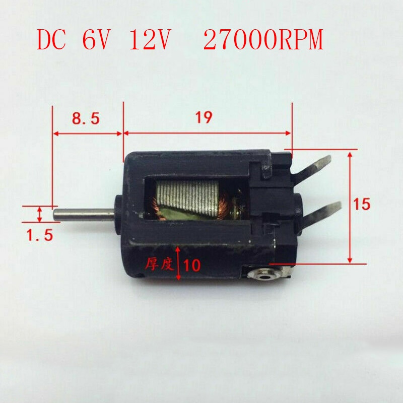 Dc 6v-12v 27000 rpm höghastighets mini 15mm elmotor motor 1.5mm axel diameter axel diy slot bil båt leksak rc bil
