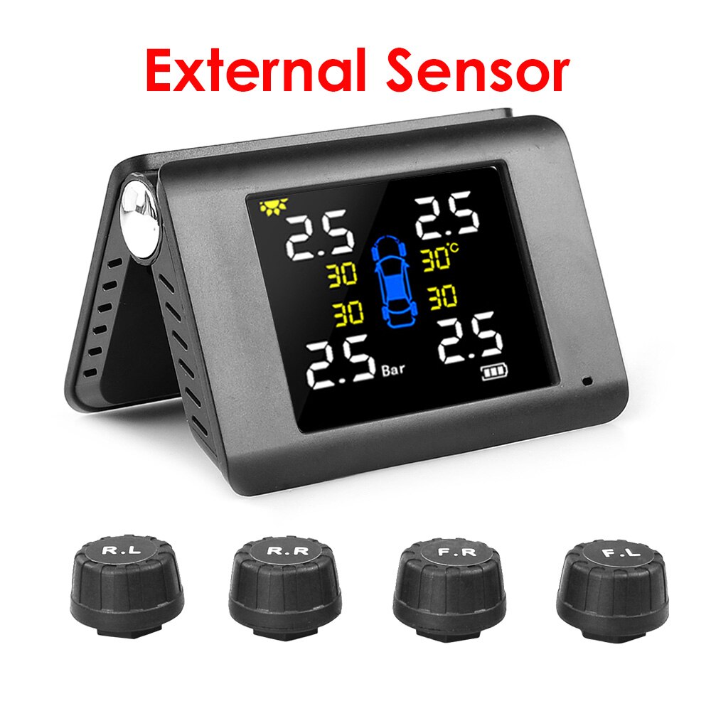 Newest TPMS Solar Power Tyre Pressure Monitoring System with 4 Sensors LCD Real-time Display Car Tire Pressure Auto Alarm System: External sensor
