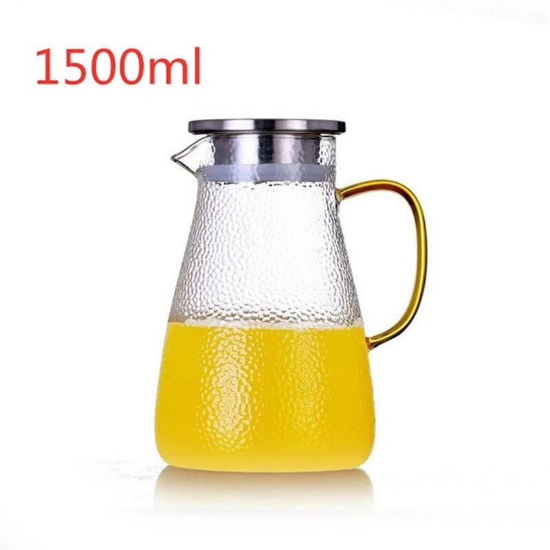 Transparent Glass Cup Teapot Coffee Juice Lemonade Jug Flower Tea Pot /Cold Water Pitcher Heat-proof Transparent Glass Teapot: 1500ml