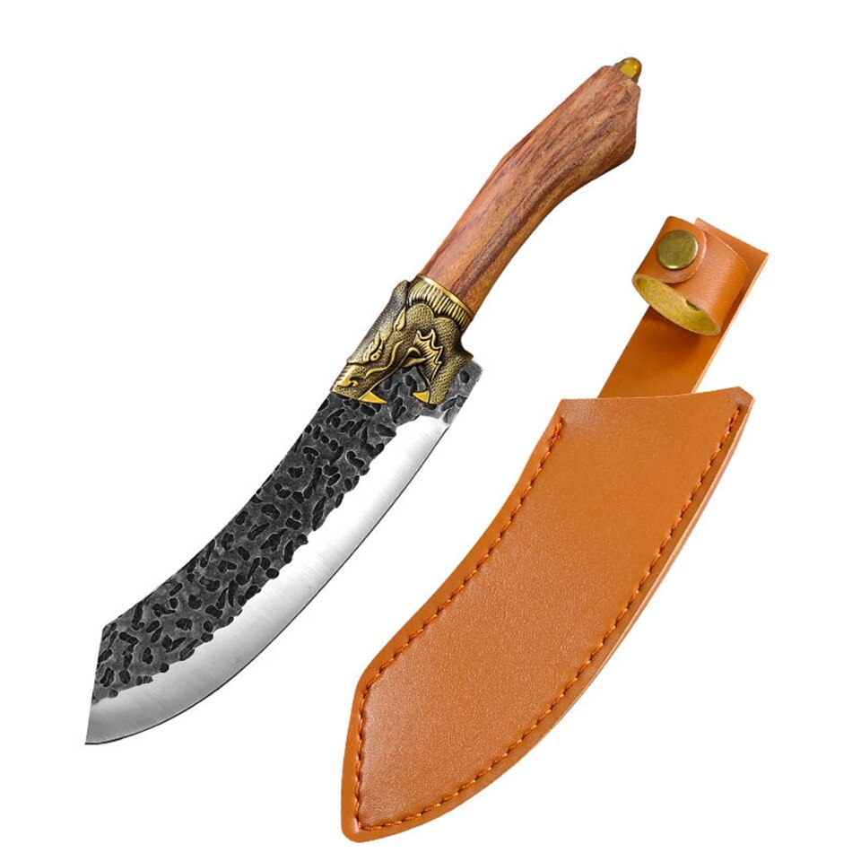 Knife Kitchen High Carbon Stainless Steel 5Cr1 5CoMov Chef Knife Set With Sheath Forged Meat Cleaver Dragon Decor: Knife E