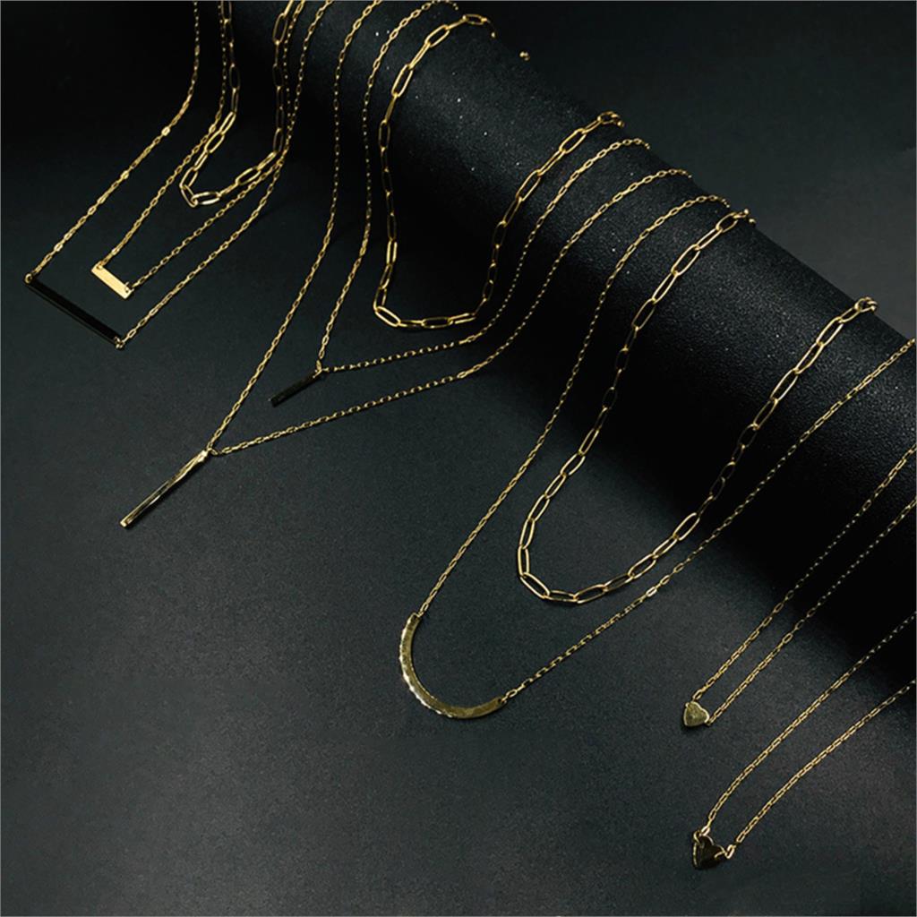 Punk Stijl Rvs Ketting Goud Kleur Papier Clip Hart Multilayer Vrouwen Party Club Kettingen Choker Ketting Sieraden, 1Pc
