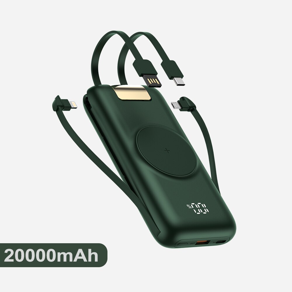 22.5W Wired Super Fast Charger 10000/20000mAh Power Bank PD+15W Wireless Charger for iPhone Samsung Xiaomi QC3.0 Quick charger: 20000mAh Green