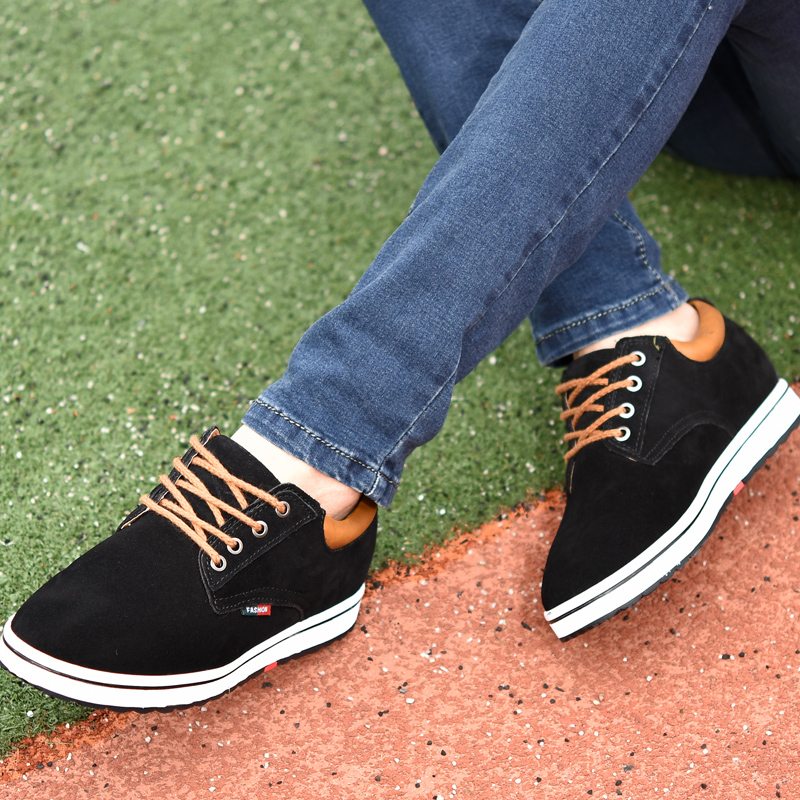 Men Shoes Elevator Sneakers Height Increase Insole 6CM Sport Black Blue Brown