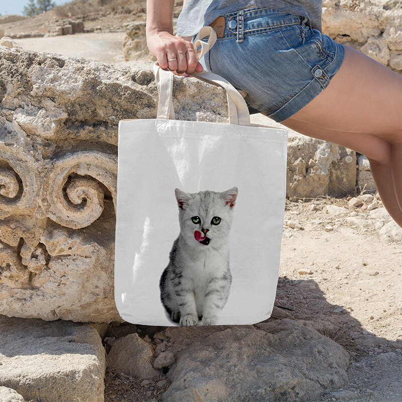 Eenvoudige canvas tas, grappige schattige kat, handtas, boodschappentas voor vrouwen, koreaanse harajuku, grote capaciteit schoudertas, eco-tas