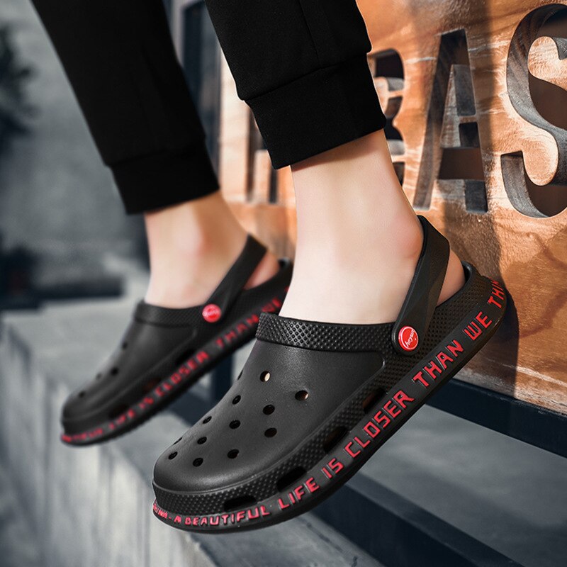 Blue Summer Sandals Men Outdoor Classic Beach Barefoot Shoes Black EVA Hole Shoes Sandals Men sandalias playa