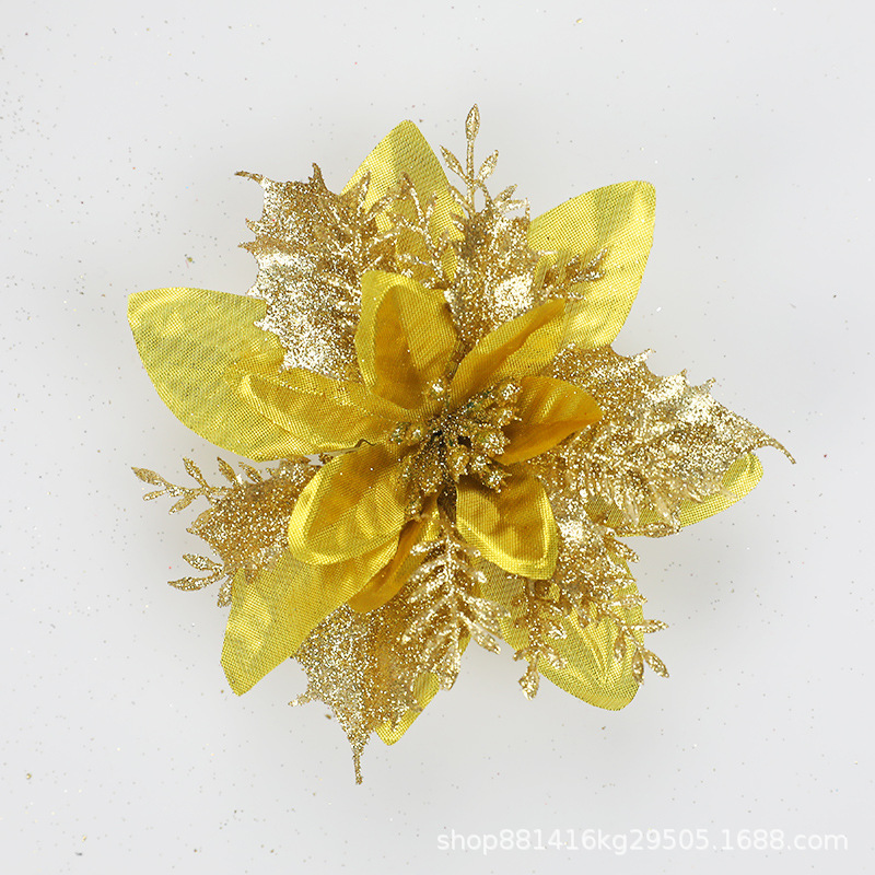 Glitter Kunstmatige Kerstbloemen Kerstboomversieringen Vrolijke Kerstversiering voor Huis Nieuwjaarscadeaus: YELLOW