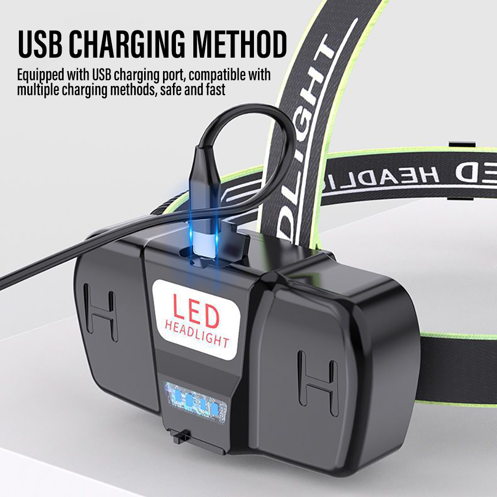 E2 hvide + uv-lys pandelampe bevægelsessensor led dobbelt lys usb genopladelig udendørs pandelampe campinglommelygte vandtæt zoom