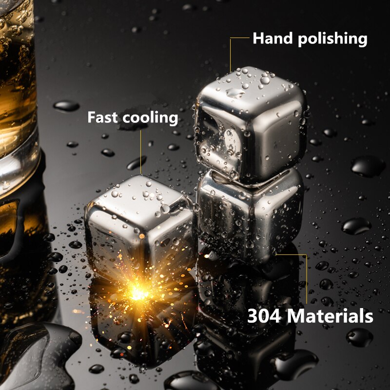 Cubos de hielo de acero inoxidable piedras de whisky piedras de enfriamiento reutilizables rocas para bebida vino cerveza mantener su bebida fría más tiempo