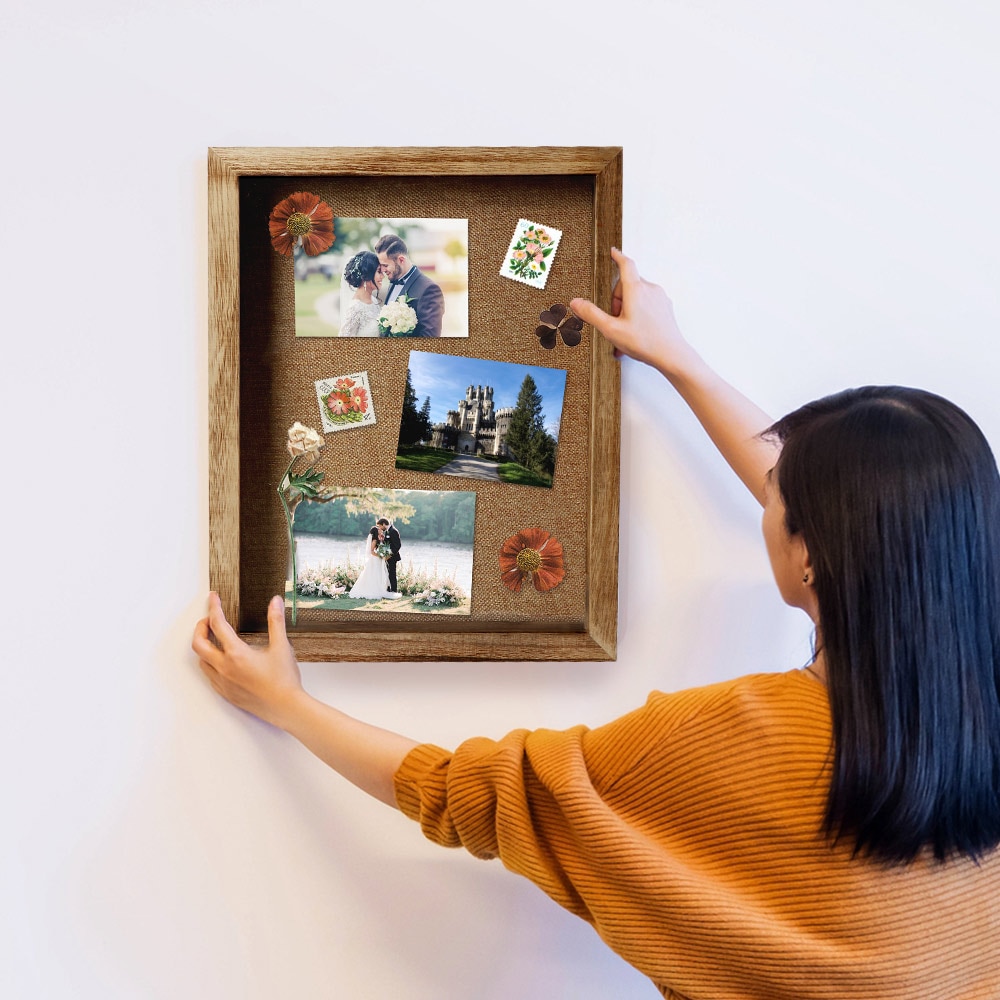 OurWarm Shadow Box Display Case Large Picture Frame with Linen Pin Board Memory Boxes Wedding Bouquet Wall Rustic Shadow