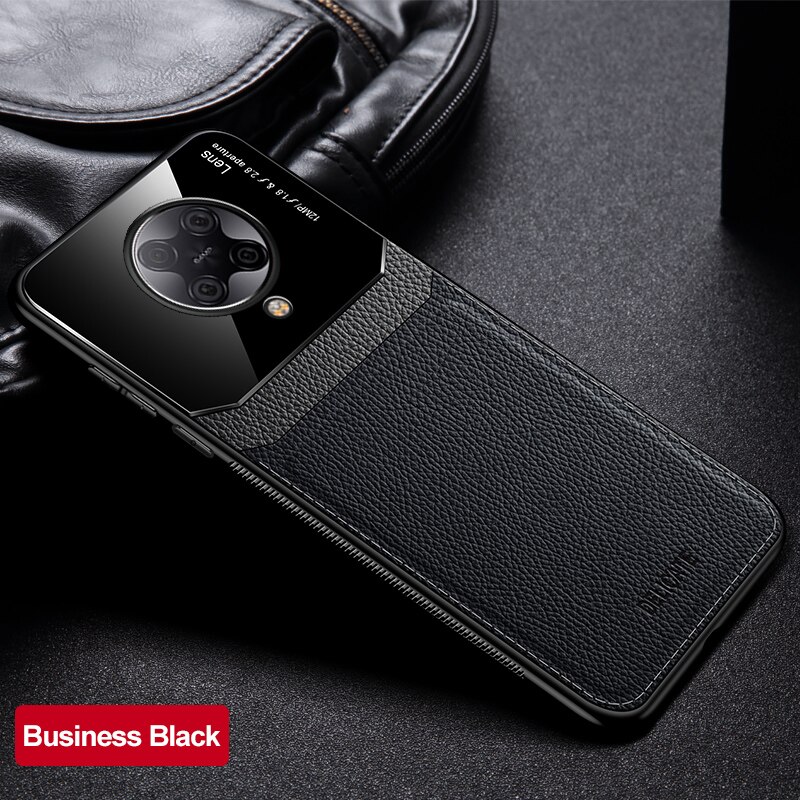 Keysion Shockproof Case Voor Xiaomi Poco F2 Pro X2 Lederen Spiegel Gehard Glas Telefoon Back Cover Voor Poco X3 nfc: For POCO X2 / Black