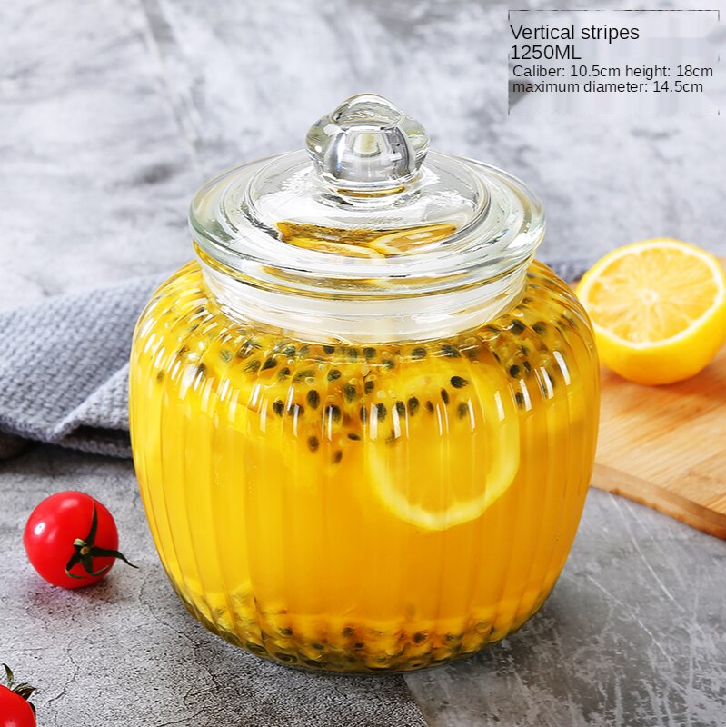 Korea Glass Container Kimchi Jar Kitchen Thickened Pickled Cans Household Pickled Pickles Cylinder Sealed Cans jars and lids: Vertical 1250ml