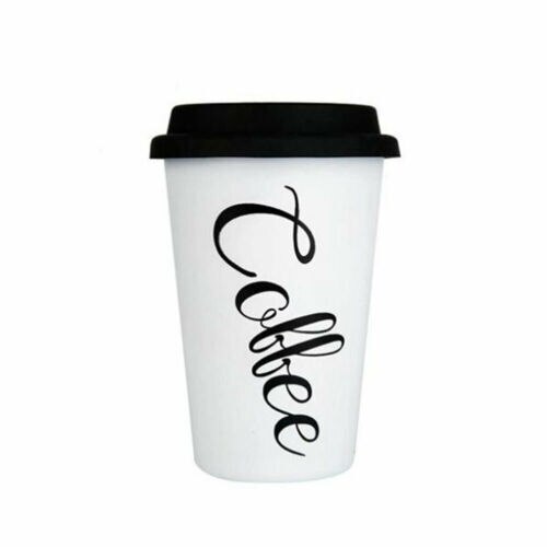 Miljøvenlige genanvendelige keramiske rejse krus silikone låg knogle kina kopper rejse krus te kaffe: Hvid