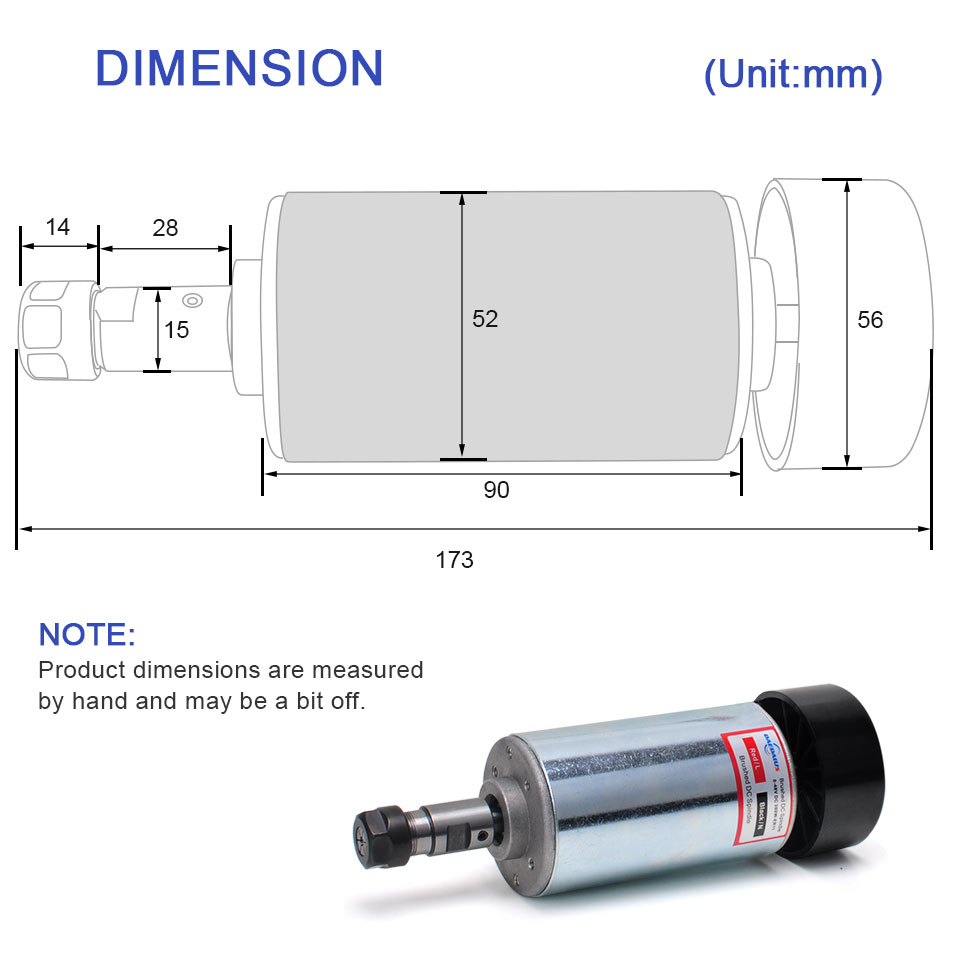 Cnc spindel 300w luftkjølt motor 500w spindel  er11 maskinverktøy fresemotor dc freser til maskinverktøy