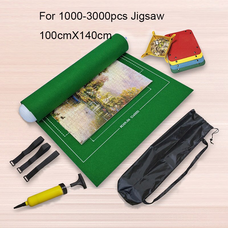 Ready Stock Jigsaw blanket Puzzles Mat Felt Mat Puzzles Blanket with Accessories Puzzles Storage: green 3000pcs set