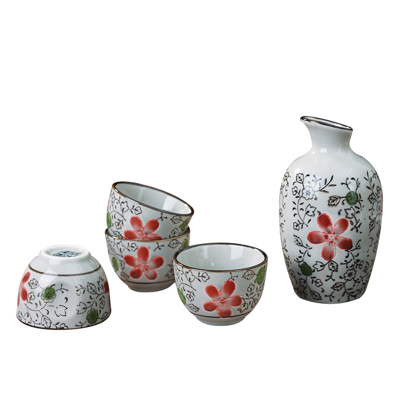 Japanese Style Vintage Blue and White Porcelain Wine Set Ceramic Hip Flasks Sake Cup Ceramic Crafts Home Wine Pot Tea Cup