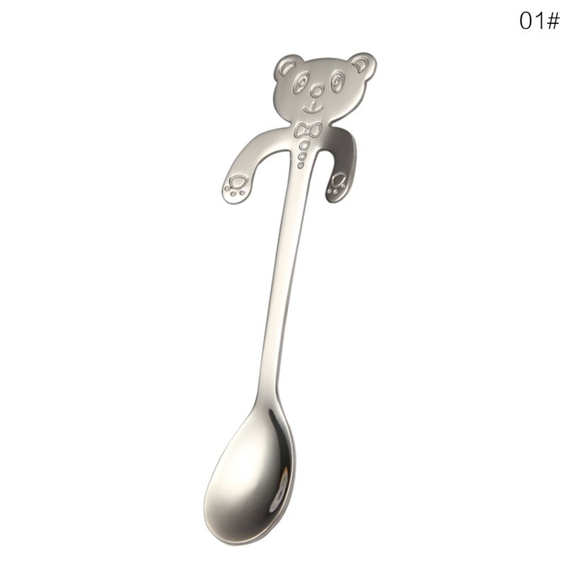 Aisaward 1 pièces acier inoxydable dessin animé ours guitare cuillère créative lait café cuillère crème glacée thé cuillère vaisselle accessoires: Silver Bear