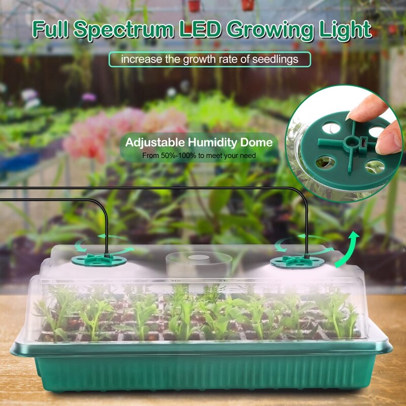 2-Pack Seed Starter Kit Seedling Tray With Grow Lights Adjustable Indoor Garden Plant Germination Box Set