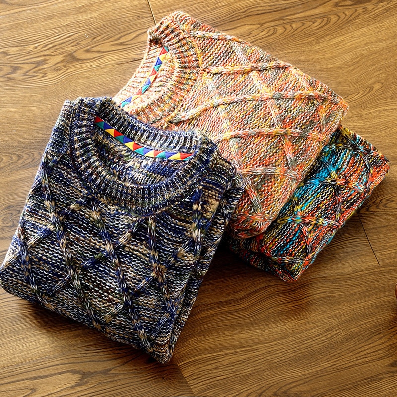 Zogaa tröja herr flerfärgad patchwork randig tröja herr o-ringad slim fit stickad jul herr tröja