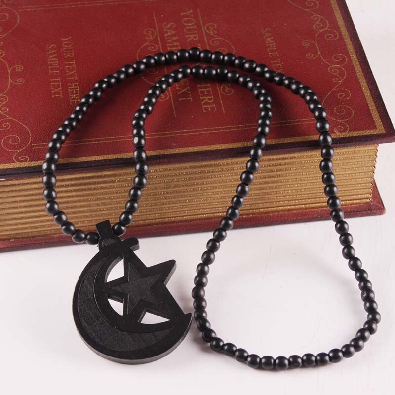 Hiphop stijl Neckalce Europa retro Houten Pentagram half moon model ketting Hangende