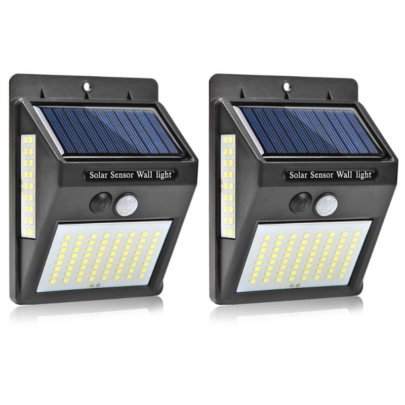 100 Led Solar Power Lamp Pir Motion Sensor Activated Solar Lamp Waterdichte Outdoor Tuin Veiligheid Wall Light: Black 2pcs 100LED