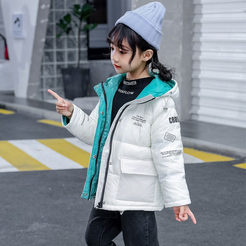 Children's Short Down Jacket Boys and Girls Hooded Thickened Bread Coat Kids Clothing Outwear 90% Down Feather Winter Parka