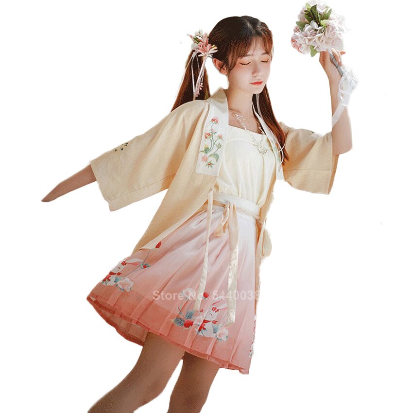 Ropa Oriental asiática de verano para mujeres Hanfu tradicional chino Hanfu, conjunto de Ropa de baile de conejo de estilo japonés: Pink / S