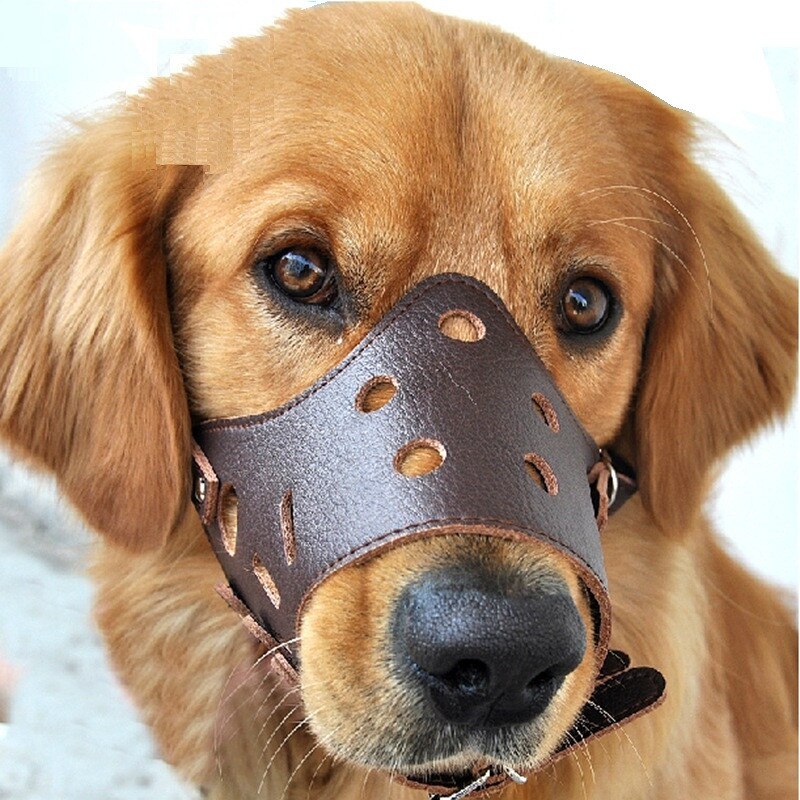 Dog Muzzle PU Leather Breathable Adjustable For Small big Dogs Muzzles Anti-Bite Safety and dog accessories