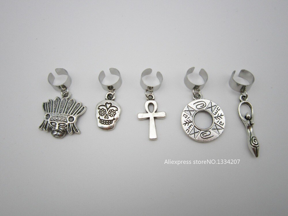 10 unids/lote de clips de cuentas de rastas para el cabello, abalorios de plata ajustables para trenzar el pelo, dijes de calavera para accesorios de peinado