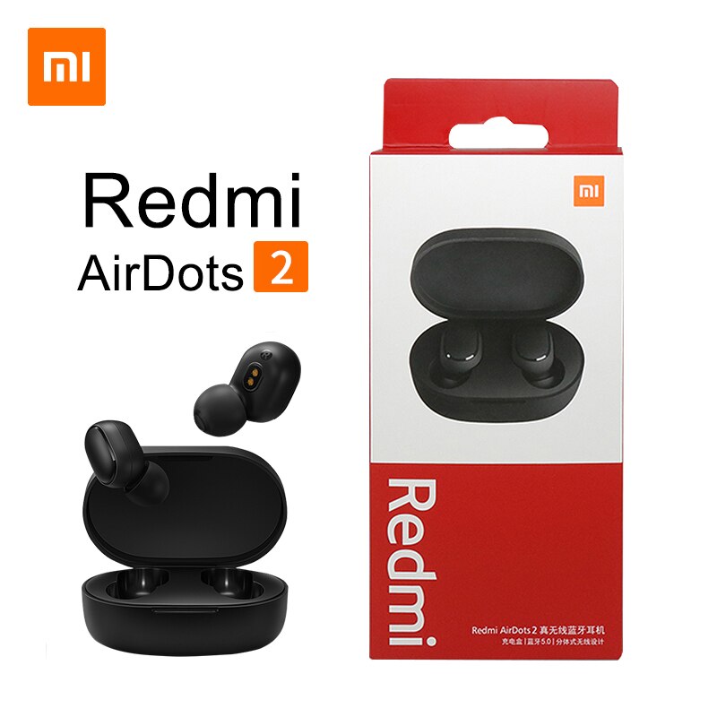 Original Xiaomi Redmi Airdots 2 TWS Earphone True Wireless Bluetooth 5.0 Stereo Bass With Mic Handsfree Earbuds Xiomi Headphones: Redmi AirDots 2